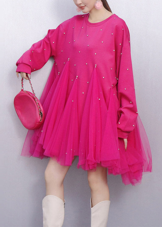 Boho-Rosen-Oversized-Patchwork-Tüllkleid für den Frühling