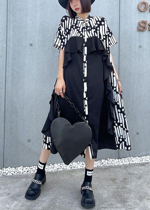 Bohemian Ruffles Patchwork Button Down Ankle Dress - SooLinen