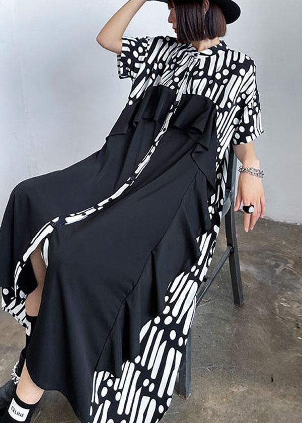 Bohemian Ruffles Patchwork Button Down Ankle Dress - SooLinen