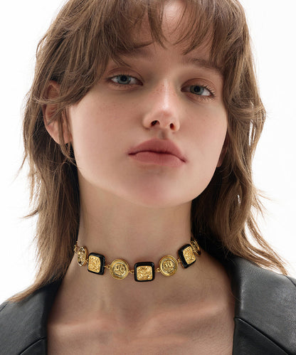 Bohemian Silk Copper Overgild Dripping Glaze Coin Collar Necklace