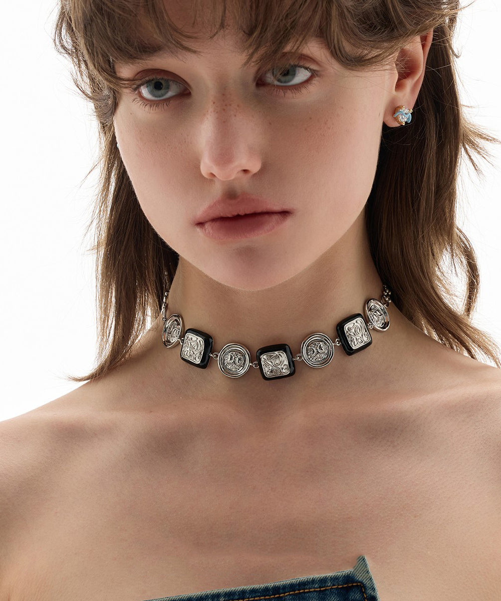 Bohemian Silk Copper Overgild Dripping Glaze Coin Collar Necklace