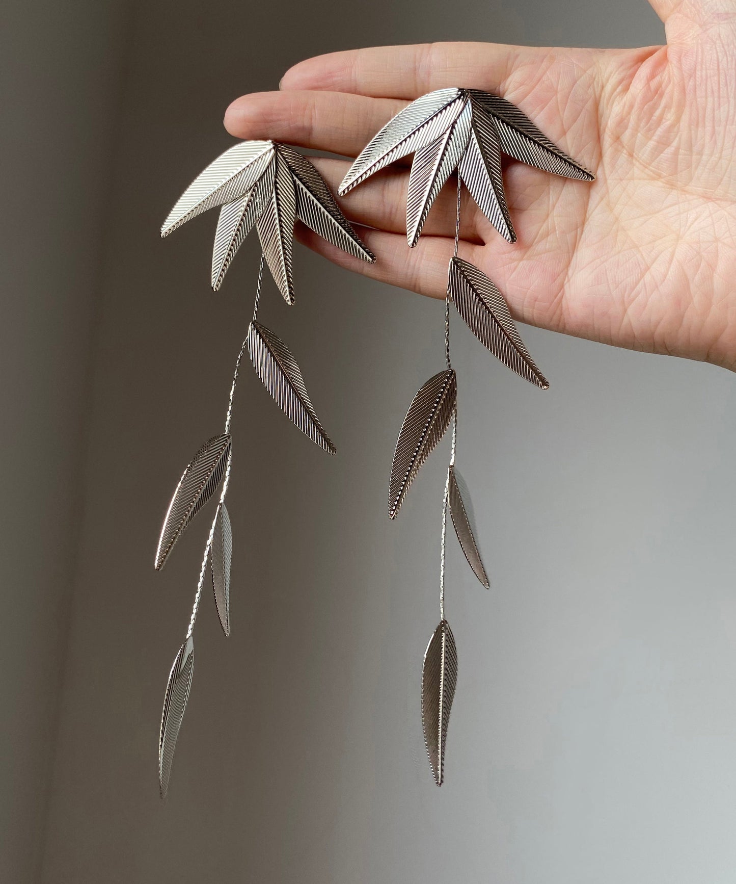 Bohemian Silk Sterling Silver Bamboo Leaf Tassel Drop Earrings
