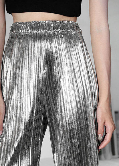 Lässige, faltige Sommerhose mit weitem Bein in Silber im Bohemian-Stil