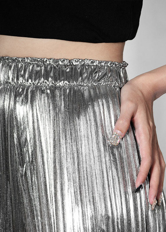 Lässige, faltige Sommerhose mit weitem Bein in Silber im Bohemian-Stil