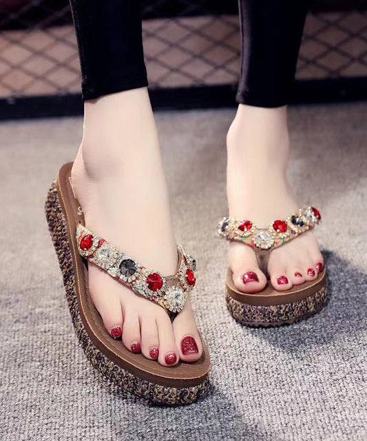 Bohemian Splicing Wedge Braun Flip Flops Zirkon