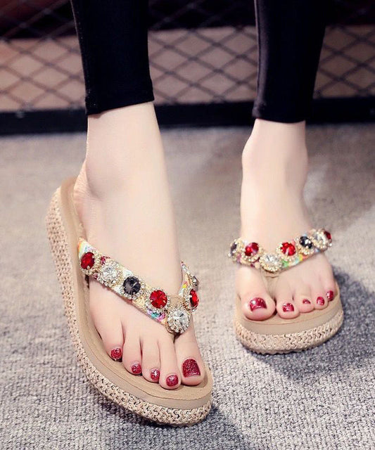Bohemian Splicing Wedge Braun Flip Flops Zirkon