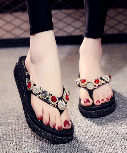 Bohemian Splicing Wedge Braun Flip Flops Zirkon