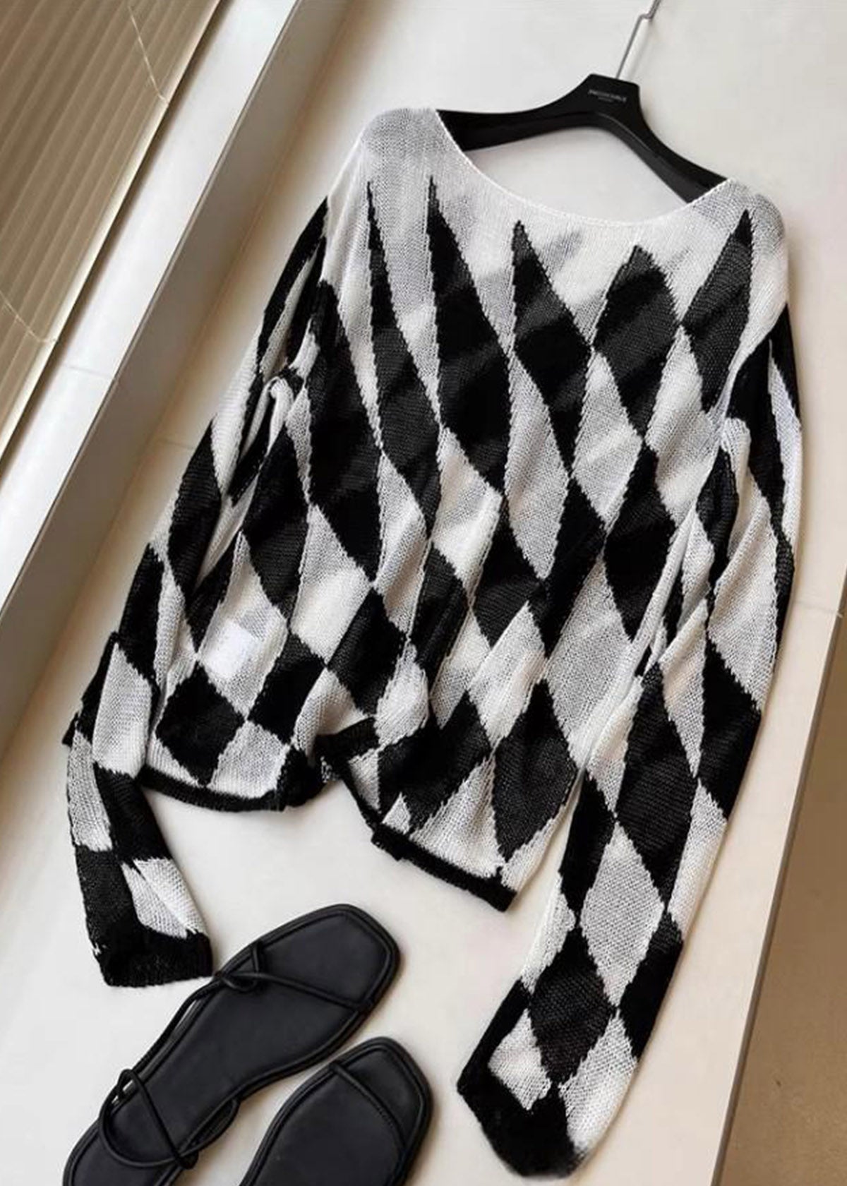 Bohemian Striped Plaid Slash Neck Knit Top Fall