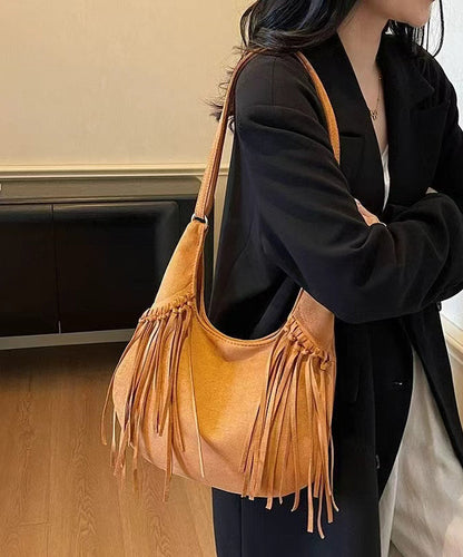 Bohemian Tasseled Solid Durable Suede Velour Messenger Bag