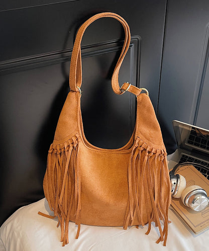 Bohemian Tasseled Solid Durable Suede Velour Messenger Bag