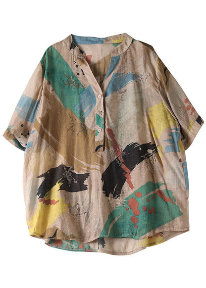 Bohemian V-Ausschnitt Print Button Shirt Tops Halbarm