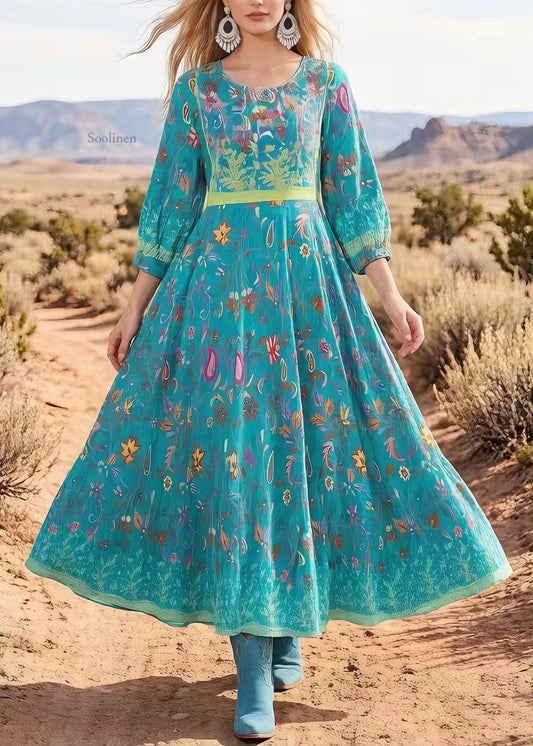 Bohemian V Neck Print Exra Large Hem Cotton Maxi Dresses Summer