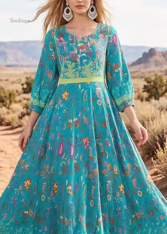 Bohemian V Neck Print Exra Large Hem Cotton Maxi Dresses Summer