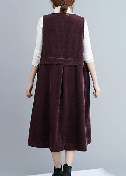 Bohemian V Neck Sleeveless Spring Tunics Work Purple Art Dresses - SooLinen