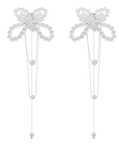 Bohemian White Alloy Crystal Butterfly Tassel Drop Earrings