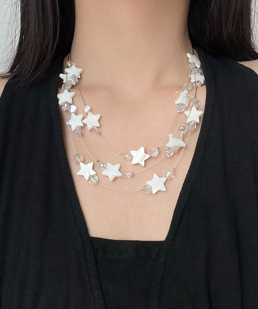 Bohemian White Alloy Star Shell Crystal Beadin Multiple Layers Princess Necklace