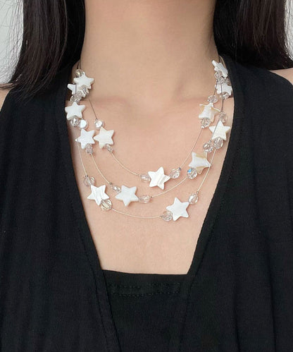 Bohemian White Alloy Star Shell Crystal Beadin Multiple Layers Princess Necklace