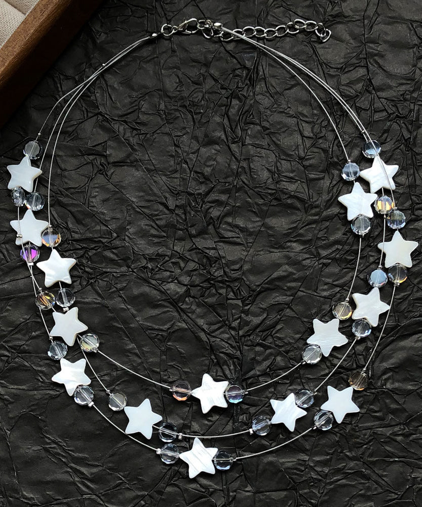 Bohemian White Alloy Star Shell Crystal Beadin Multiple Layers Princess Necklace