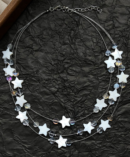 Bohemian White Alloy Star Shell Crystal Beadin Multiple Layers Princess Necklace