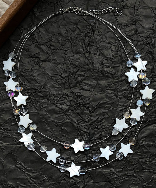 Bohemian White Alloy Star Shell Crystal Beadin Multiple Layers Princess Necklace