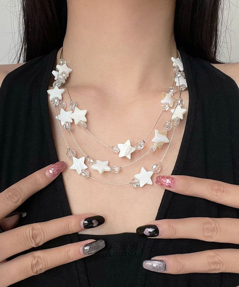 Bohemian White Alloy Star Shell Crystal Beadin Multiple Layers Princess Necklace