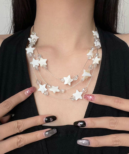 Bohemian White Alloy Star Shell Crystal Beadin Multiple Layers Princess Necklace