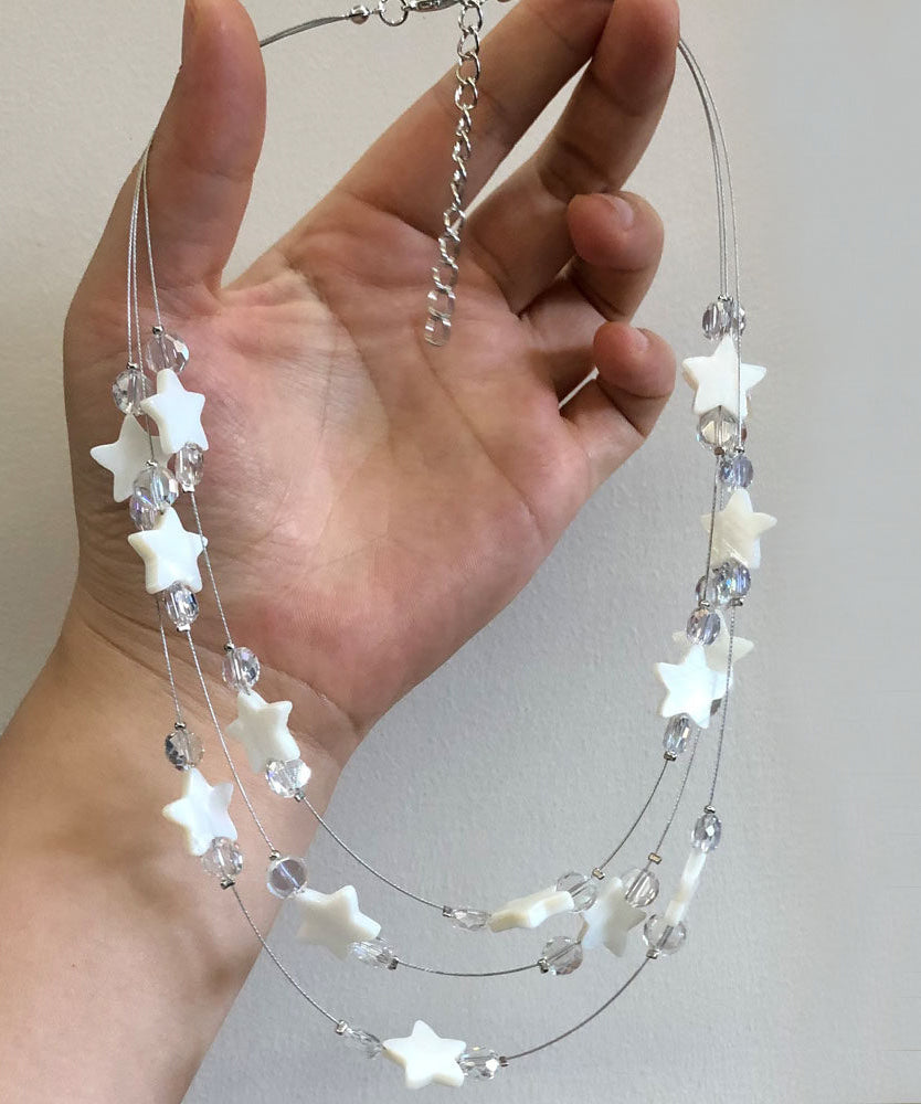 Bohemian White Alloy Star Shell Crystal Beadin Multiple Layers Princess Necklace
