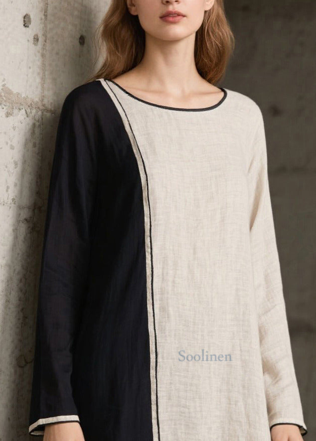 Vestido largo bohemio blanco asimétrico de algodón con patchwork para primavera