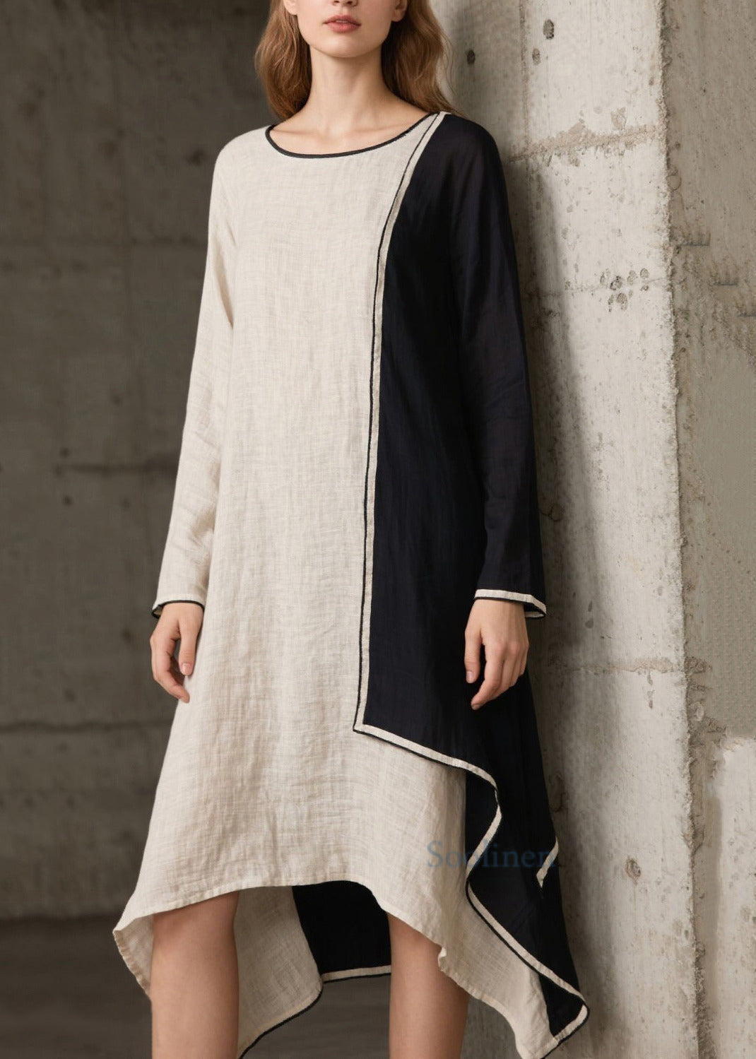 Vestido largo bohemio blanco asimétrico de algodón con patchwork para primavera