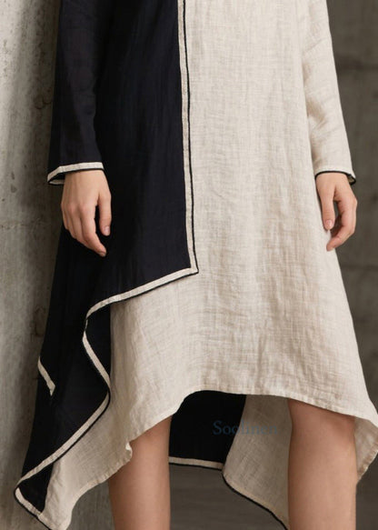 Vestido largo bohemio blanco asimétrico de algodón con patchwork para primavera