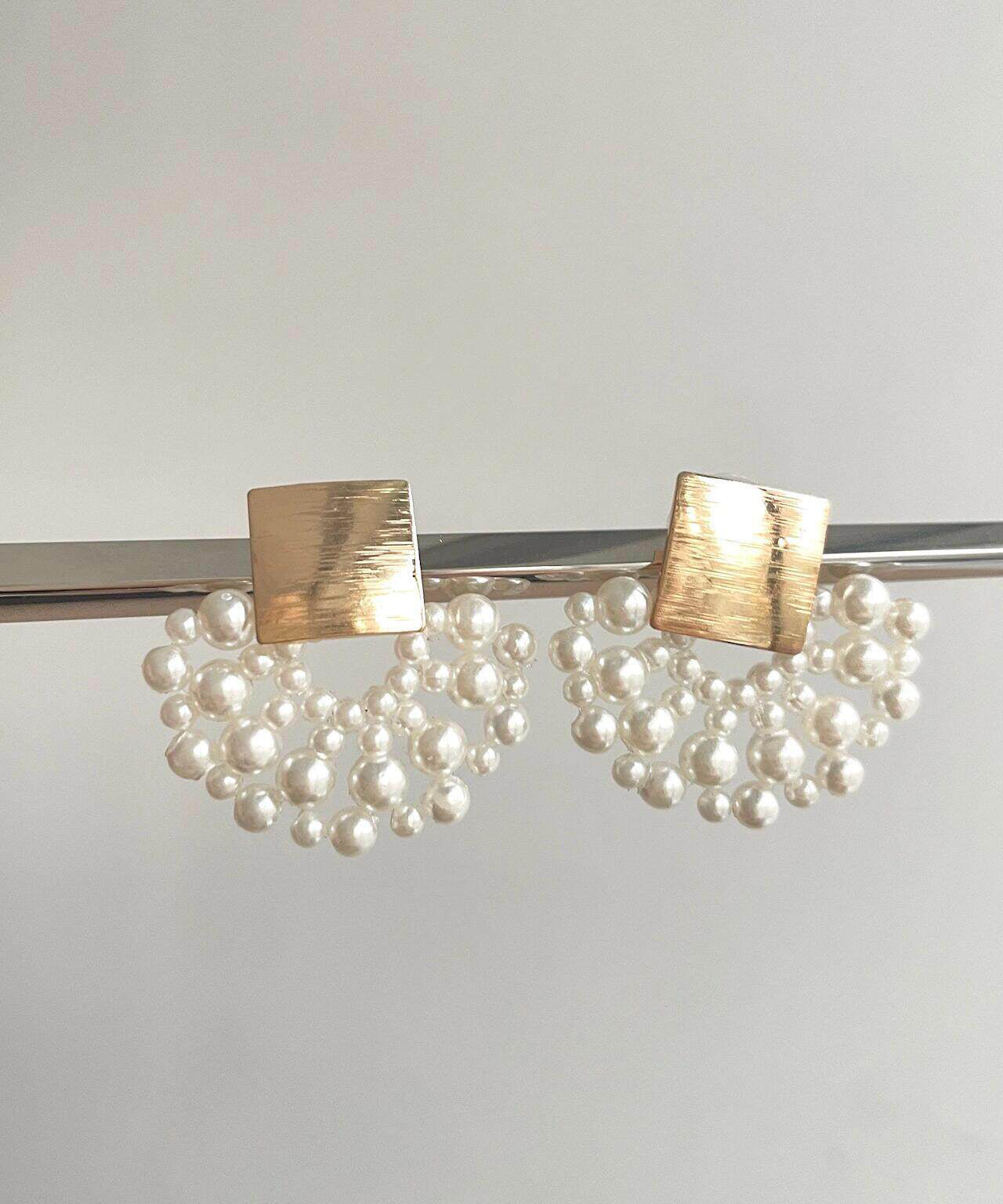 Bohemian White Copper Overgild Weave Pearl Drop Earrings