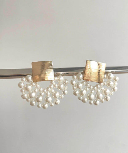 Bohemian White Copper Overgild Weave Pearl Drop Earrings