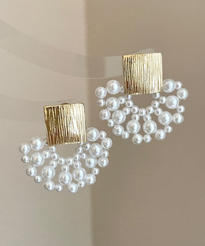 Bohemian White Copper Overgild Weave Pearl Drop Earrings