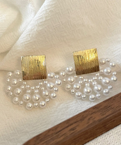 Bohemian White Copper Overgild Weave Pearl Drop Earrings