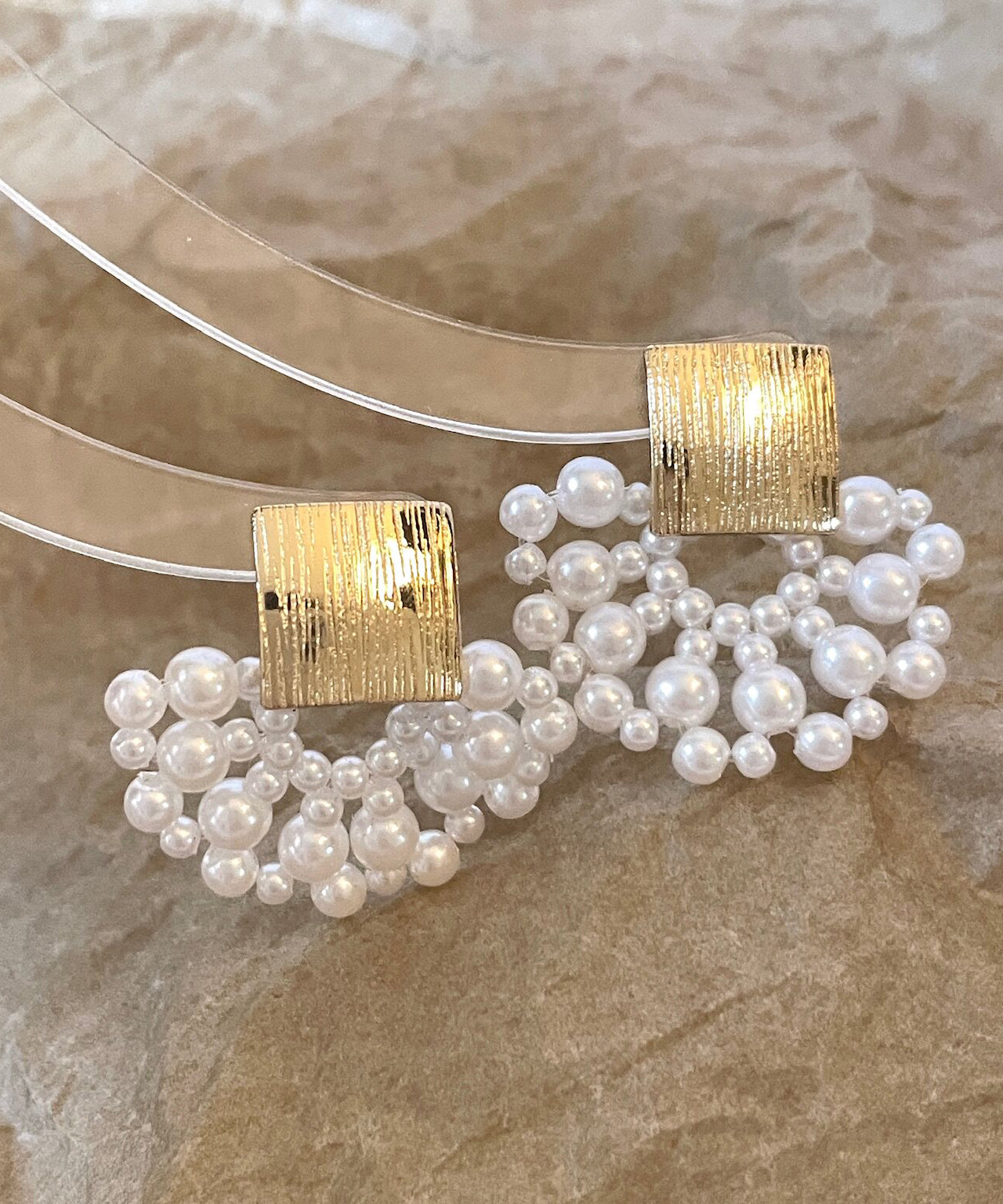 Bohemian White Copper Overgild Weave Pearl Drop Earrings