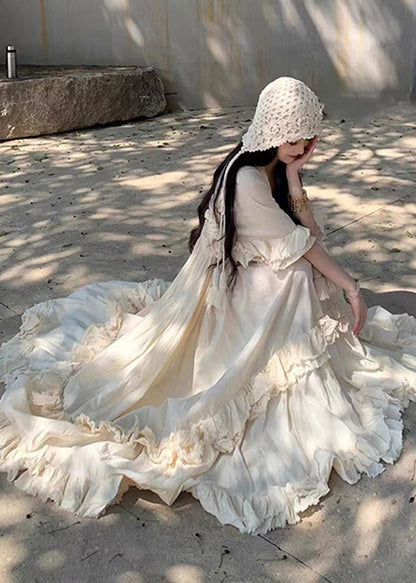 Bohemian White Exra Large Hem Cotton Vacation Dress Summer