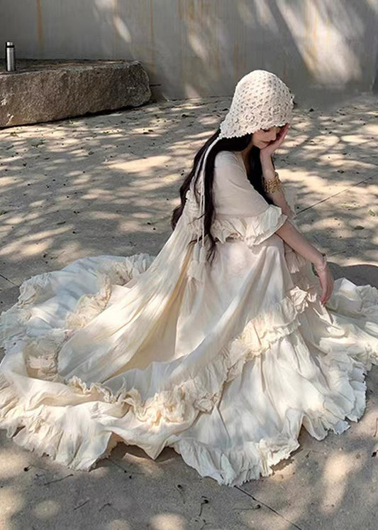 Bohemian White Exra Large Hem Cotton Vacation Dress Summer