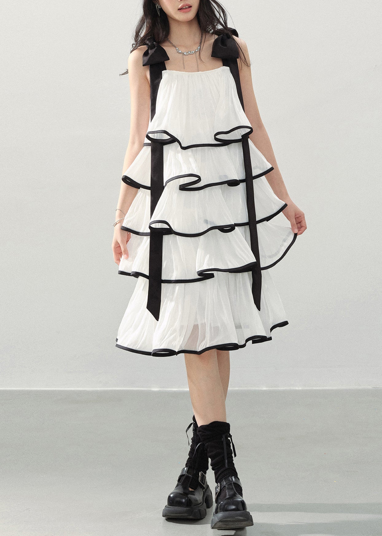 Bohemian White Layered Ruffles Chiffon Mini Dress Summer