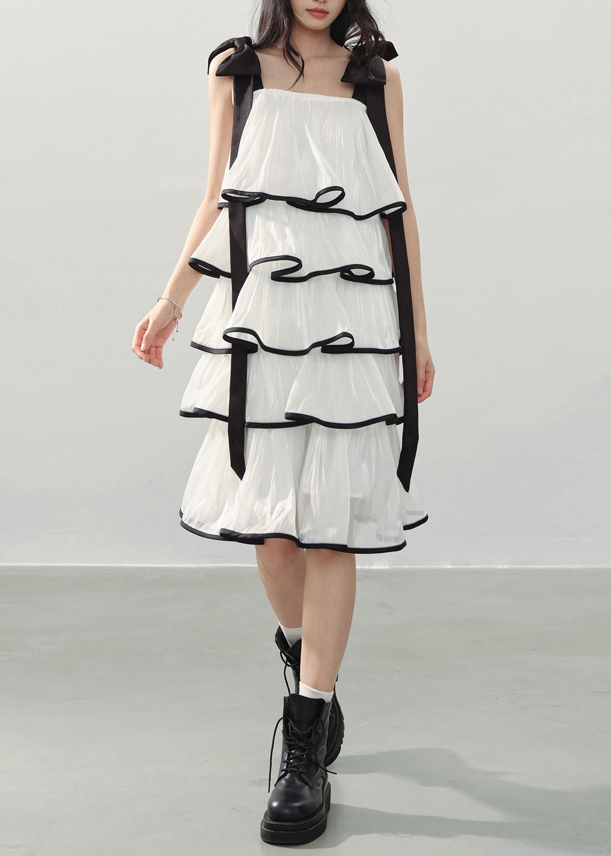Bohemian White Layered Ruffles Chiffon Mini Dress Summer