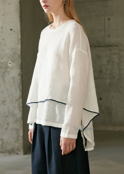 Camisas de dos piezas de algodón de gran tamaño, estilo bohemio, blancas, de primavera