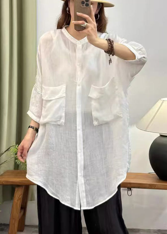 Bohemian White Oversized Cotton UPF 50+ Long Tops Summer