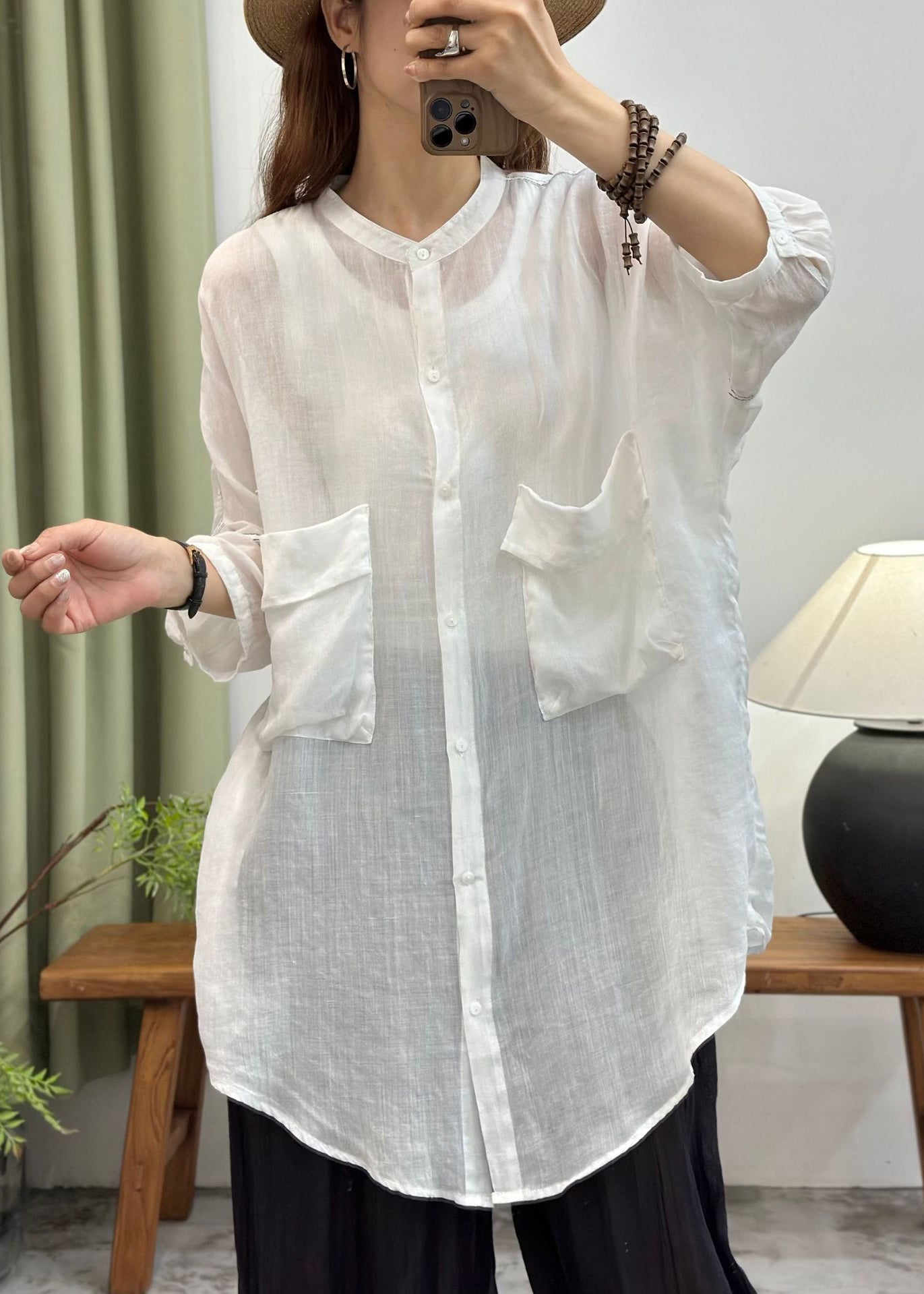 Bohemian White Oversized Cotton UPF 50+ Long Tops Summer