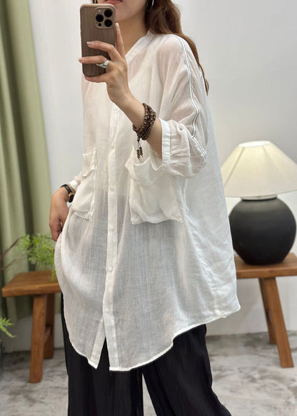 Bohemian White Oversized Cotton UPF 50+ Long Tops Summer