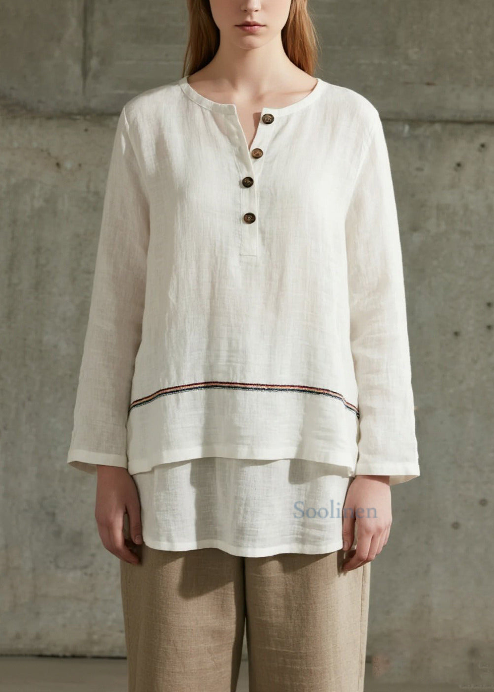 Bohemian White Oversized Patchwork Cotton Tops Spring