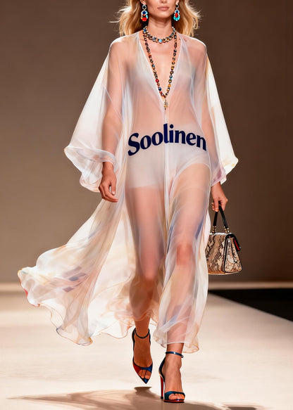 Bohemian White Oversized Sheer Chiffon Beach Dresses Summer