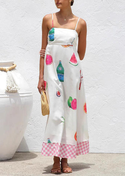 Bohemian White Patchwork Maxi Spaghetti Strap Dresses Summer
