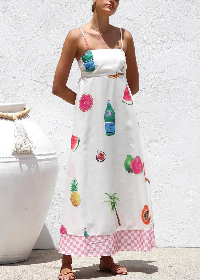 Bohemian White Patchwork Maxi Spaghetti Strap Dresses Summer