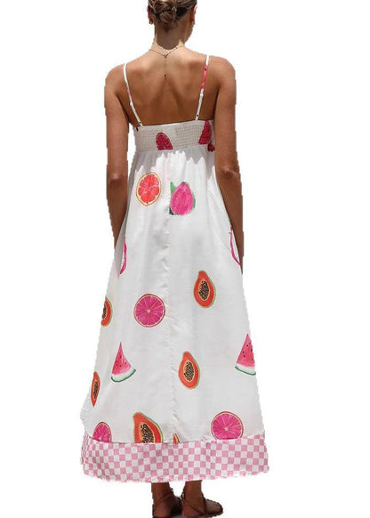 Bohemian White Patchwork Maxi Spaghetti Strap Dresses Summer