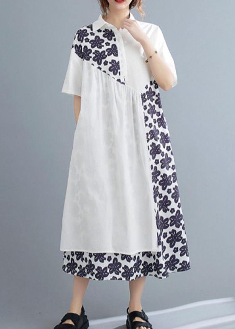 Bohemian White Patchwork Print asymmetrical design Maxi Summer Chiffon Dress - SooLinen