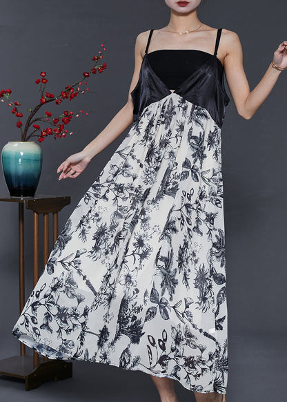 Bohemian Weiß Print Patchwork Chiffon Bustier Top Kleid Sommer